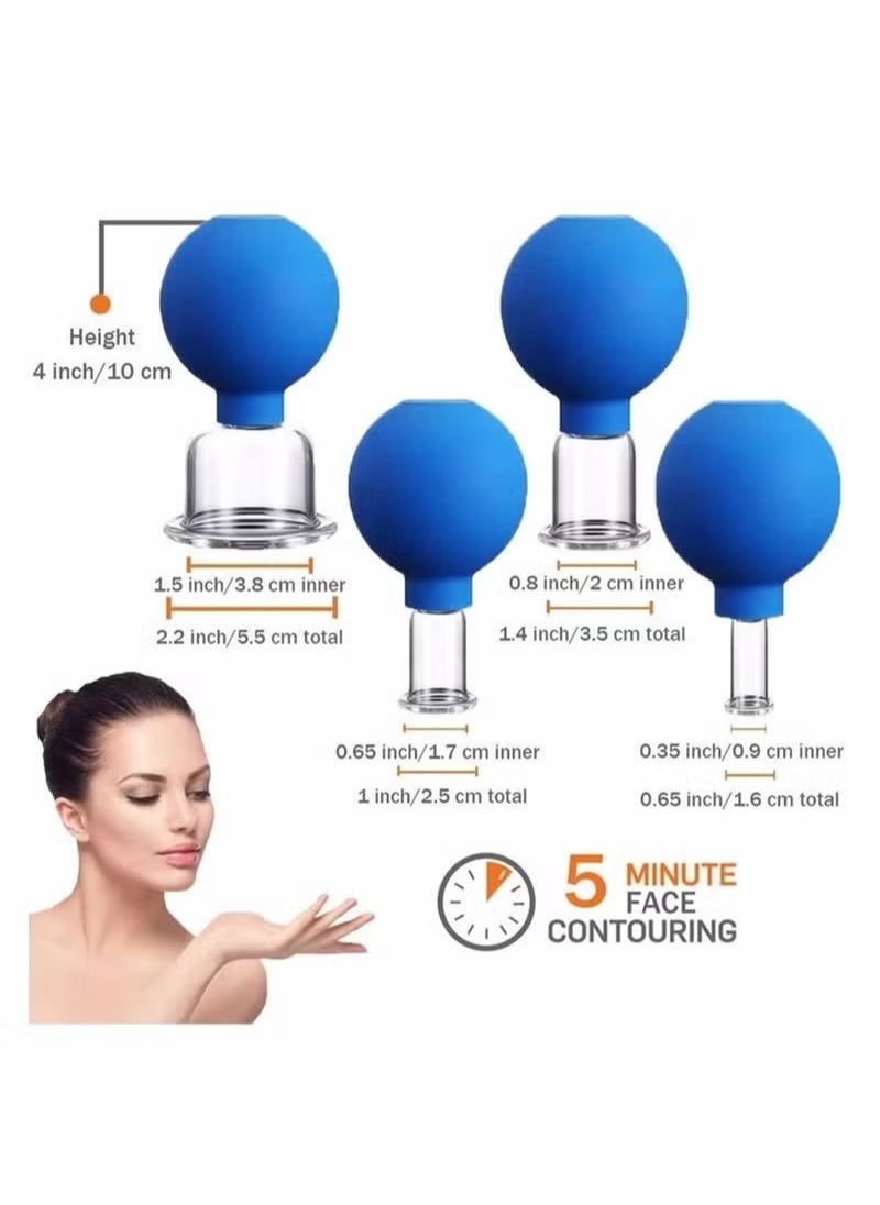 Generic - 4 PCS Glass Facial Cupping Set Silicone Vacuum Suction Cupping Massage Therapy A Kit For Anti Cellulite Anti Wrinkle and Instantly Ageless Skin For Eyes, Face and Body - Image 1