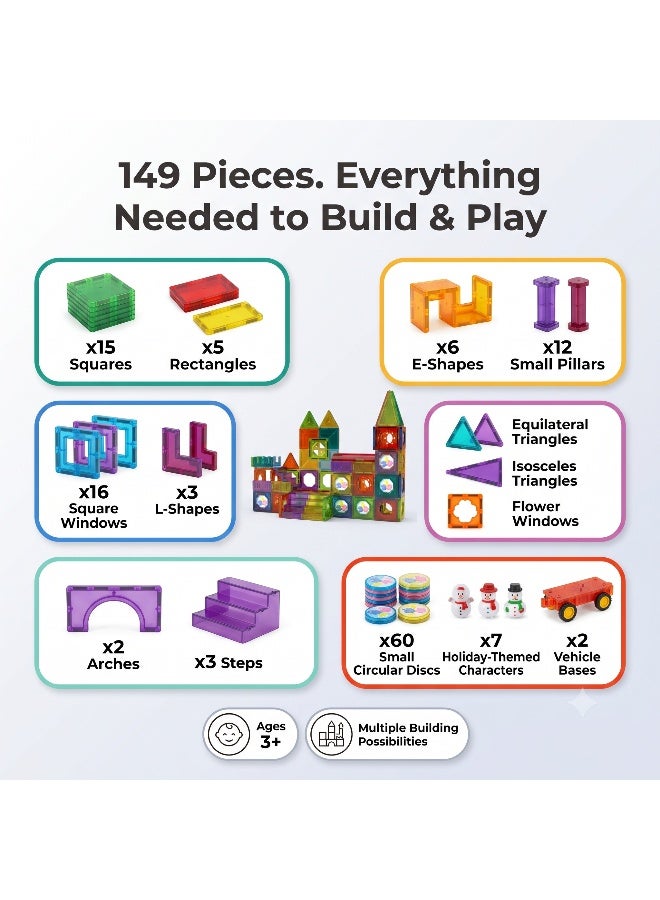 Magni Mates Magnetic Building Tiles Set 149 Pieces – DIY Construction Blocks with Towers, Vehicles and Colorful Magnetic Shapes for Creative STEM Learning and Imaginative Play - Image 3
