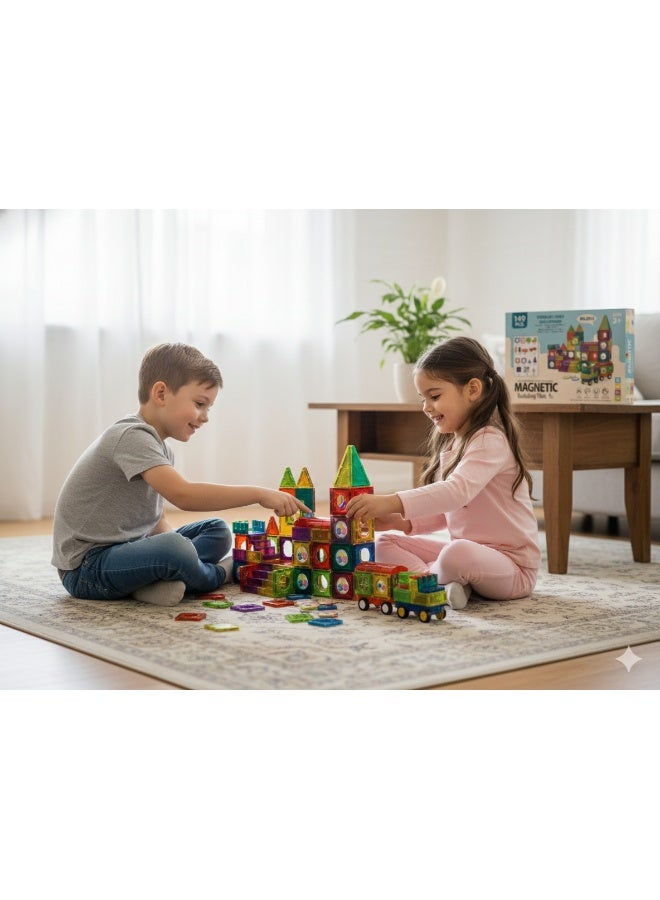 Magni Mates Magnetic Building Tiles Set 149 Pieces – DIY Construction Blocks with Towers, Vehicles and Colorful Magnetic Shapes for Creative STEM Learning and Imaginative Play - Image 4