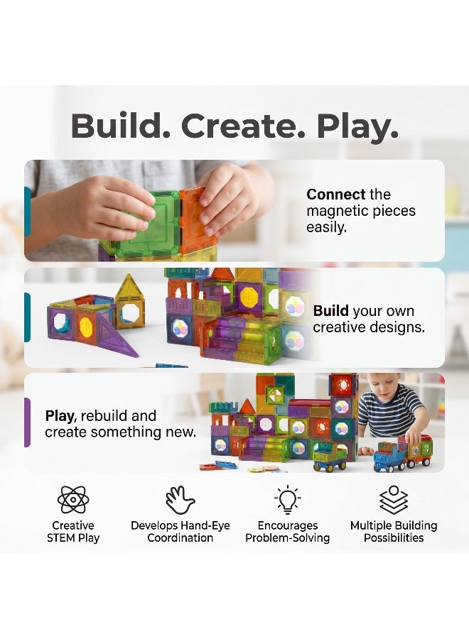 Magni Mates Magnetic Building Tiles Set 149 Pieces – DIY Construction Blocks with Towers, Vehicles and Colorful Magnetic Shapes for Creative STEM Learning and Imaginative Play - Image 2
