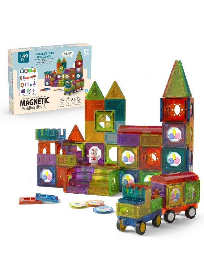Magni Mates Magnetic Building Tiles Set 149 Pieces – DIY Construction Blocks with Towers, Vehicles and Colorful Magnetic Shapes for Creative STEM Learning and Imaginative Play - Image 1