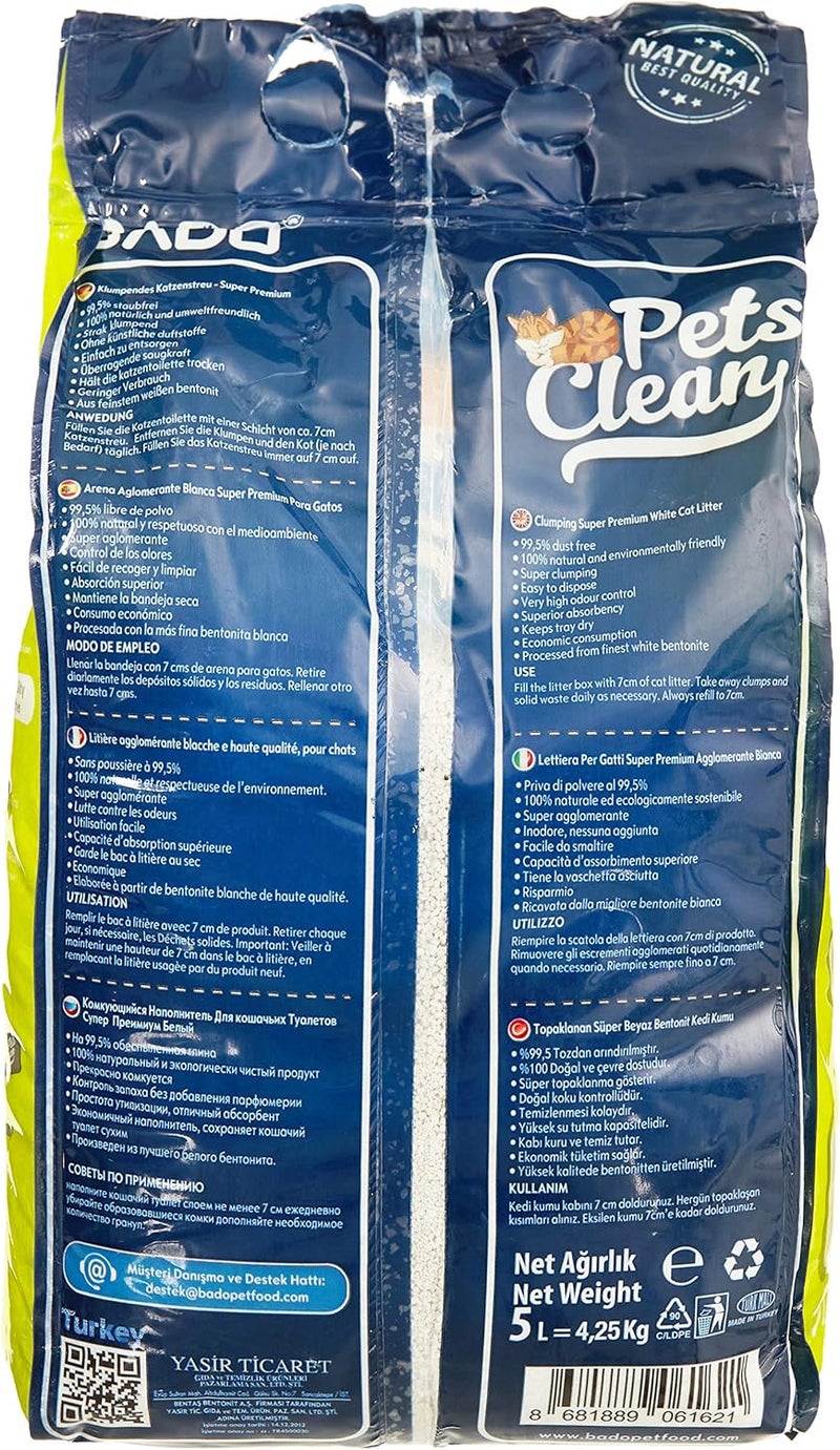 بادو سماد القطط Bado Pets Clean Premium – صابون مرسيليا، سعة 5 لترات: يتميز بتكتل سريع، والسيطرة على الروائح، وبقاء السماد جافًا لفترة طويلة. - Image 2