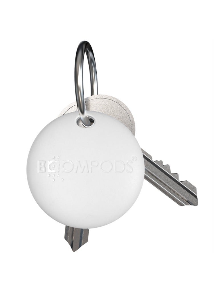 Boompods Boomtag Bluetooth Tracker Tag - Smart Tracking Device for Children, Pet and Dog, Keyring Wallet Tracker for Keys, Luggage Suitcases, Key Finder Compatible with Apple Find My App (White)