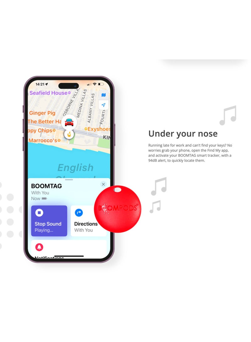 Boompods Boomtag Bluetooth Tracker Tag - Smart Tracking Device for Children, Pet and Dog, Keyring Wallet Tracker for Keys, Luggage Suitcases, Key Finder Compatible with Apple Find My App (White) - Image 3