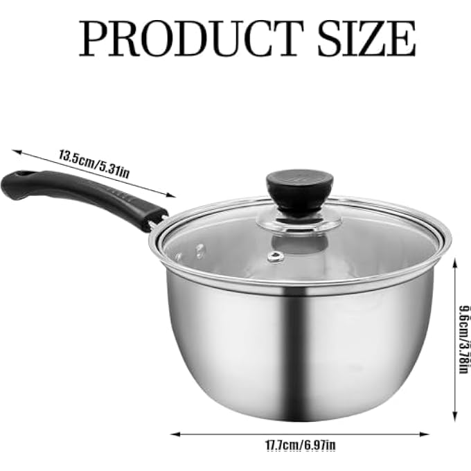Azonee Stainless Steel Milk Pan 19L Saucepan With Glass Lid Induction Milk Pot For Tea Coffee Soup And Deep Cooking On Gas And Electric Hobs - Image 3