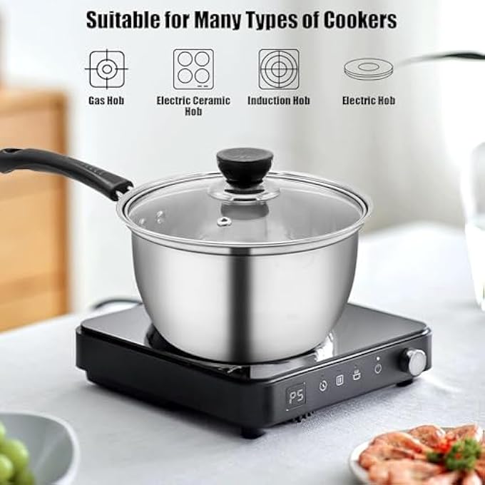Azonee Stainless Steel Milk Pan 19L Saucepan With Glass Lid Induction Milk Pot For Tea Coffee Soup And Deep Cooking On Gas And Electric Hobs - Image 4
