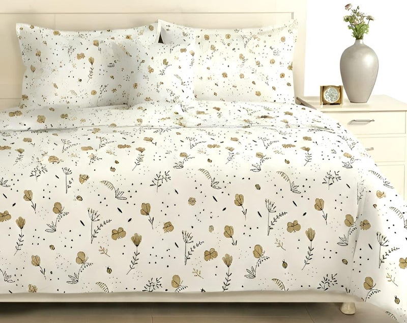 Amreya Cotton Duvet Cover with Pillowcases, White, 220 x 240 cm, 3 Pieces, Pilling Zipped