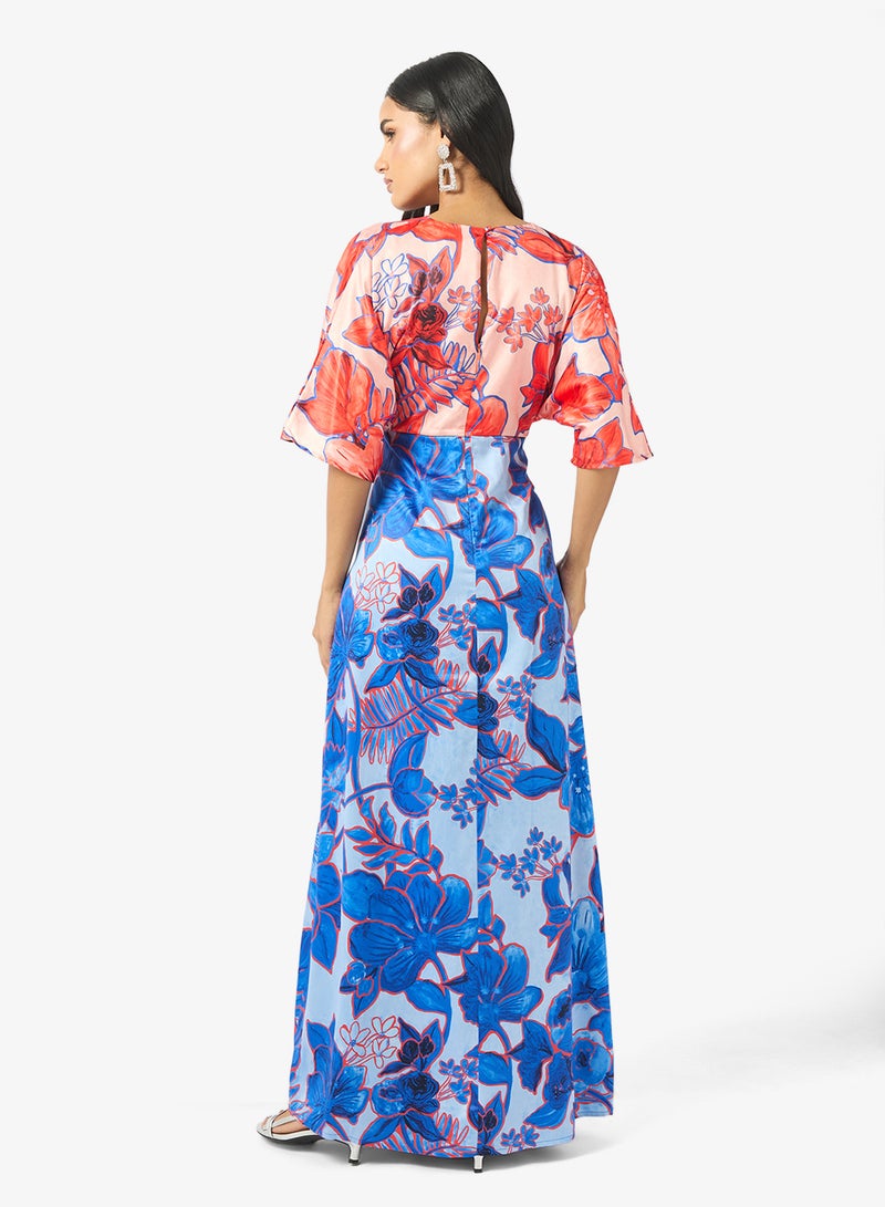 Hope & Ivy Front Knot Contrast Drape Sleeve Maxi Dress - Image 2