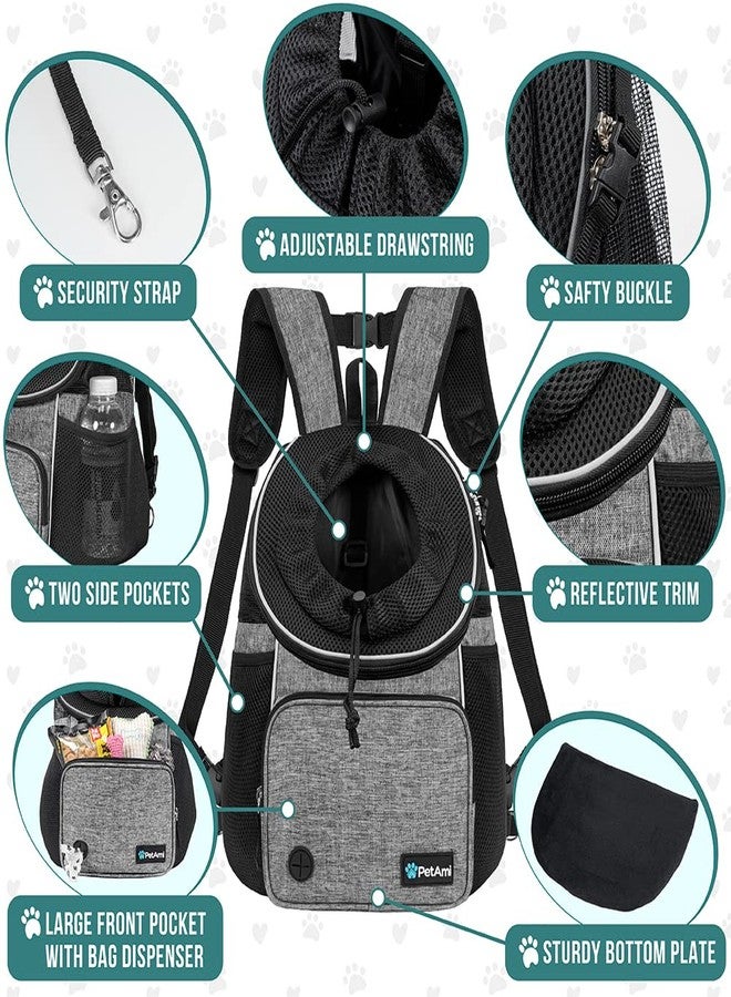 PetAmi Dog Front Carrier Backpack, Adjustable Dog Pet Cat Chest Carrier Backpack, Ventilated Dog Carrier for Hiking Camping Travel, Small Medium Puppy Large Cat Carrying Bag, Max 15 lbs, Gray - Image 4