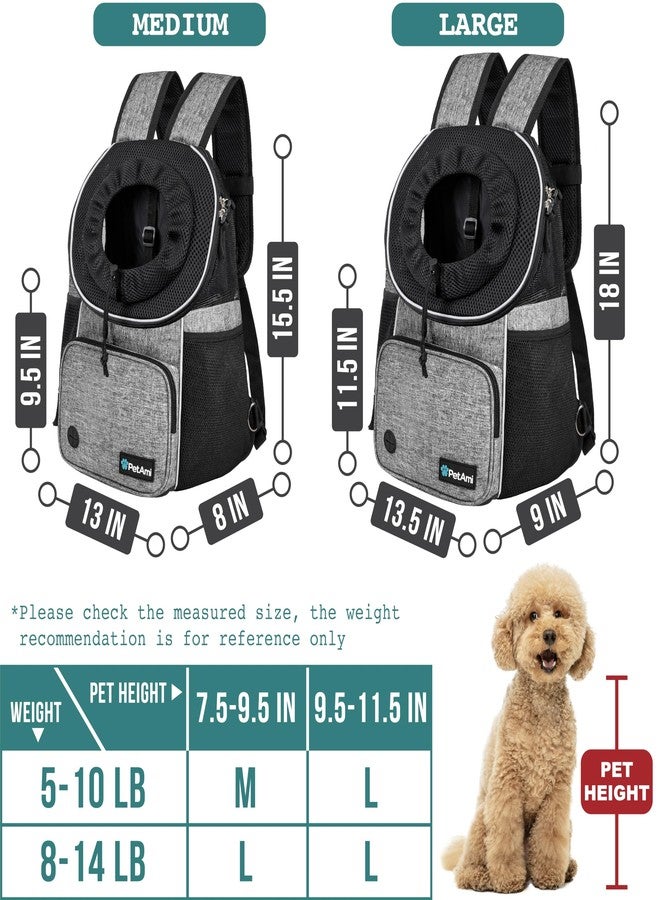PetAmi Dog Front Carrier Backpack, Adjustable Dog Pet Cat Chest Carrier Backpack, Ventilated Dog Carrier for Hiking Camping Travel, Small Medium Puppy Large Cat Carrying Bag, Max 15 lbs, Gray - Image 3