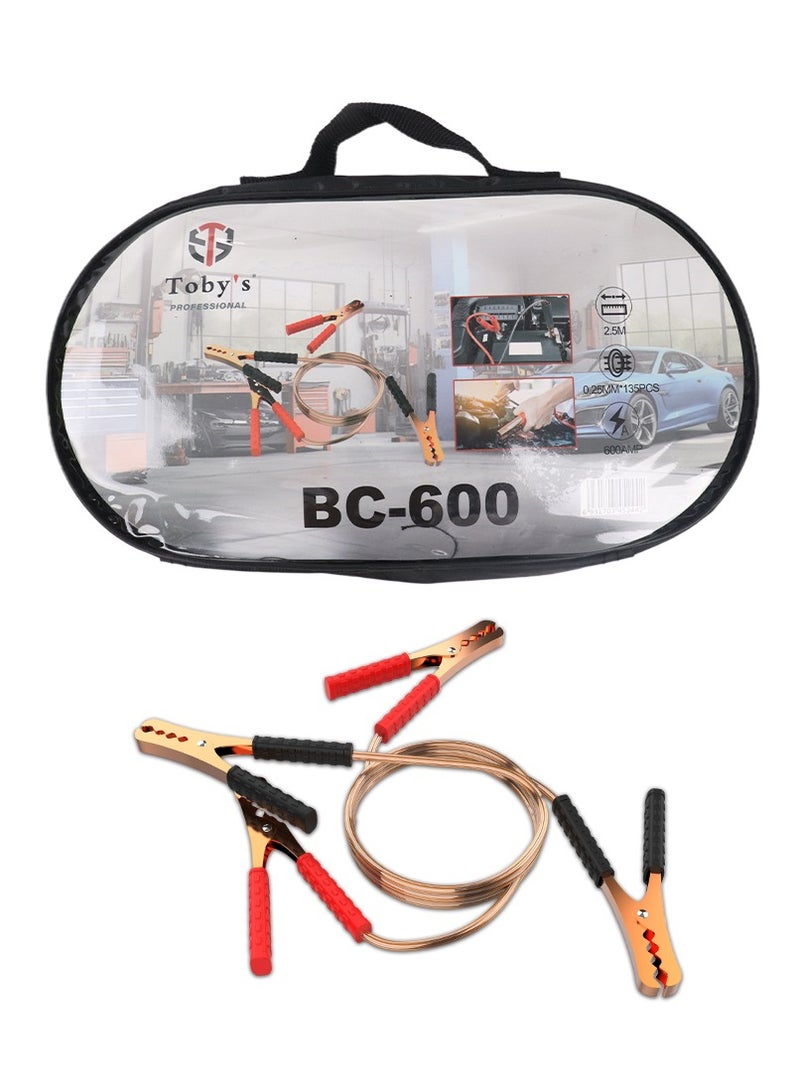 توبيز كابلات توصيل السيارات توبي BC-600 بقوة 600 أمبير وطول 2.5 متر | كابلات دفع ثقيلة | كابلات بدء الطوارئ للسيارة والشاحنة مع حقيبة للحمل - Image 1