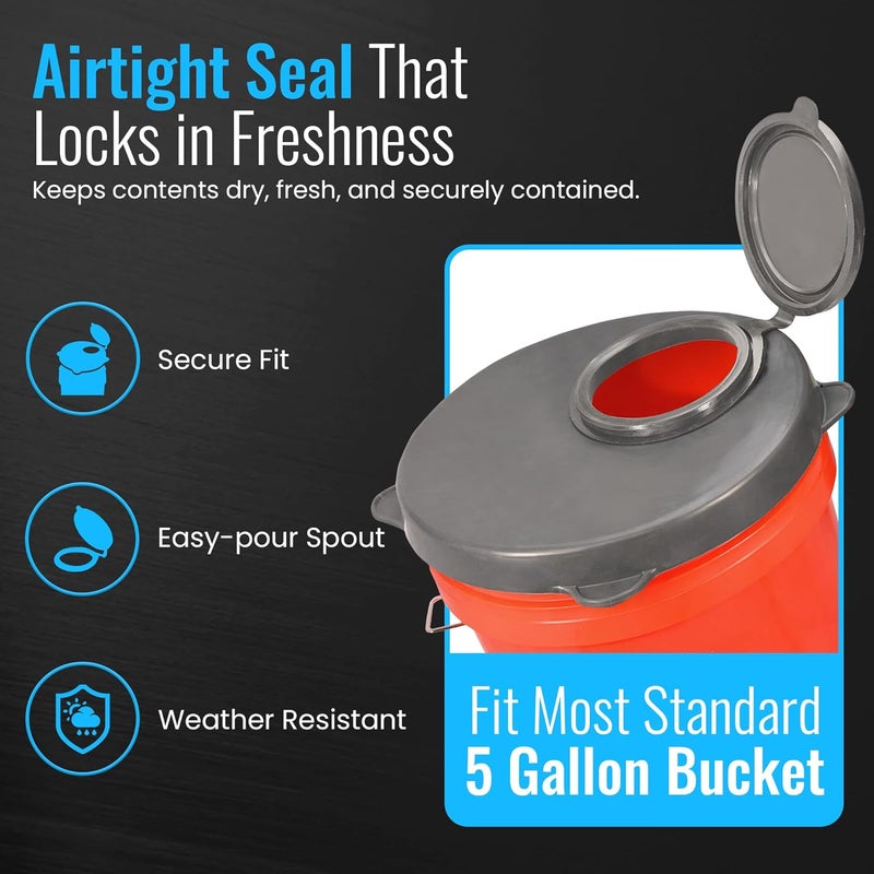 Skywin Storage Lid with Easy Pour Spout for Bucket - Grey Rubber Lid For Wood Pellet Storage Containers, Bird Seed Container, Lump Charcoal Storage, or Pellet Storage Lid for Bucket (Exclude Bucket) - Image 3