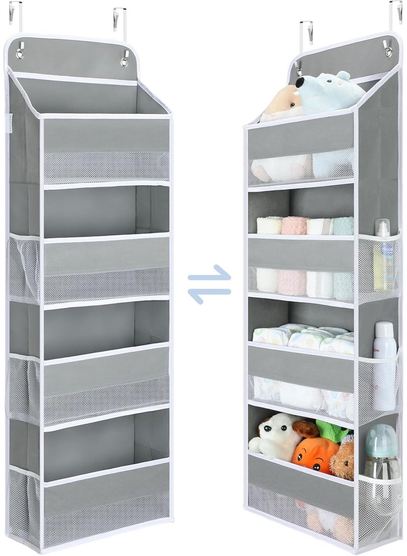Yecaye 1 Pack Over the Door Organizer, 35.2lbs Load Toy Stuffed Animal Storage, Swing-proof Hanging Bathroom Organizers and Storage for Nursery Newborn Baby Essential Stuff Dorm Room Essentials Grey - Image 1