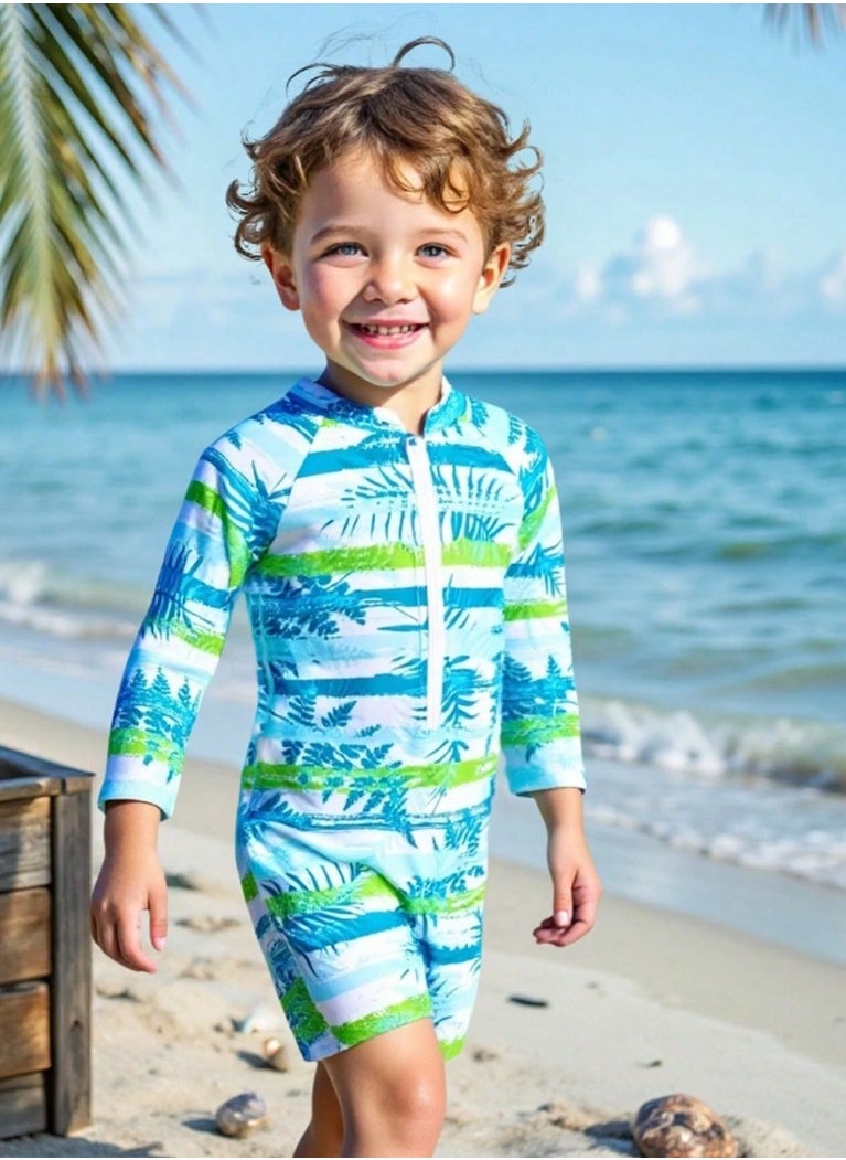 Shein Baby and Toddler Boys Tropical Print Long Sleeve Romper  - Image 1