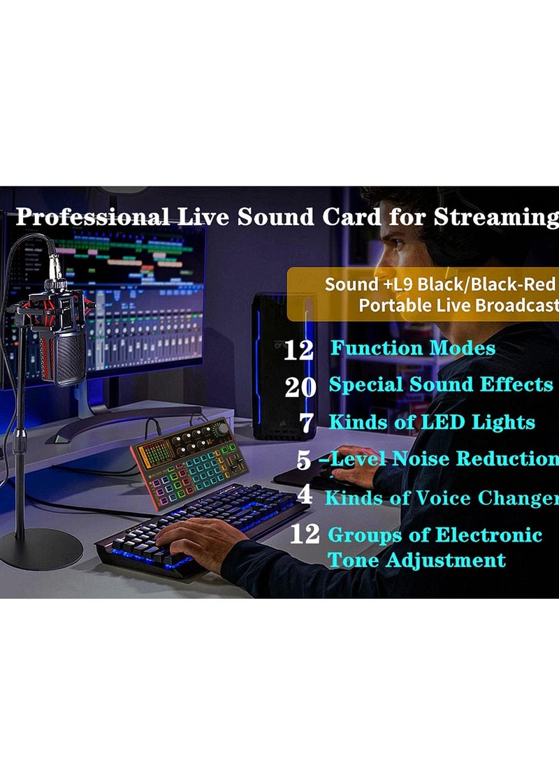 Professional Audio Mixer, K300 Live Sound Card and Audio Interface Sound Board with Multiple DJ Mixer Effects,Voice Changer and LED Light, Prefect for Streaming/Podcasting/Gaming/Recording/YouTube/PC - Image 2