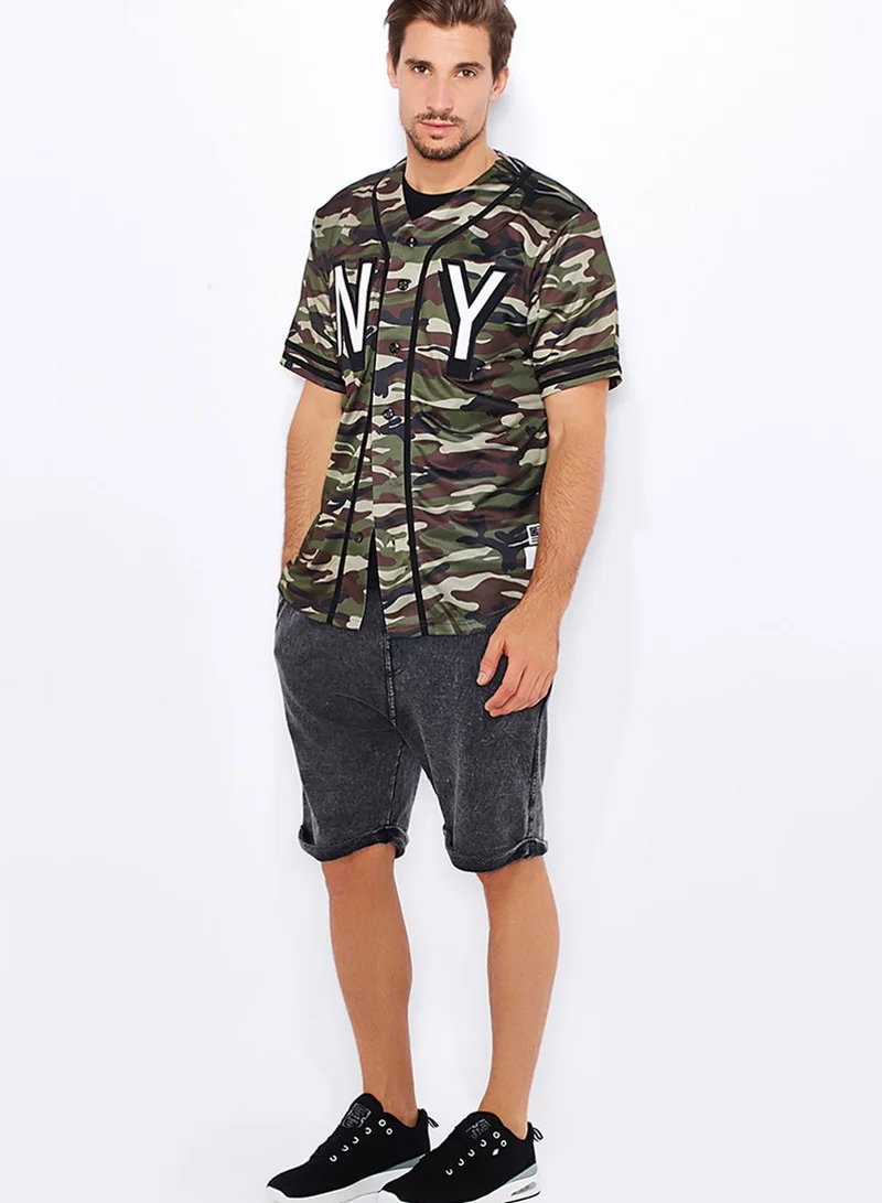 Reason New York Camo Mesh Baseball Shirt