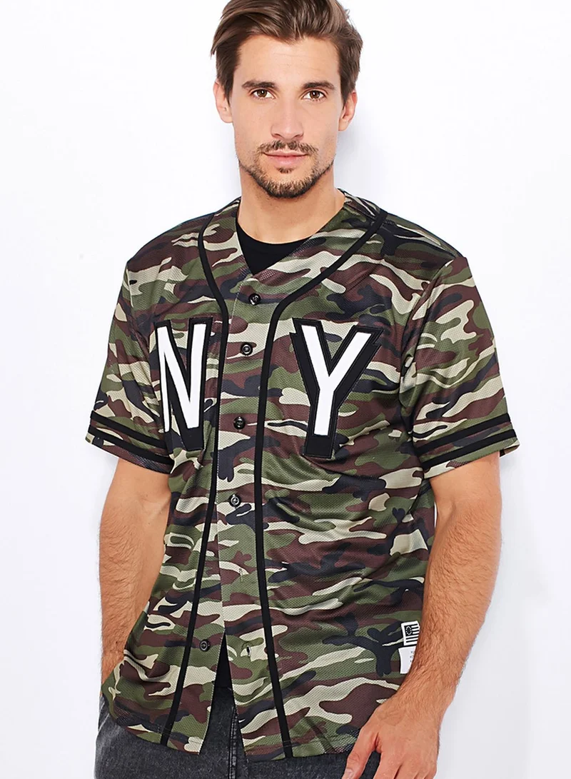 Reason New York Camo Mesh Baseball Shirt