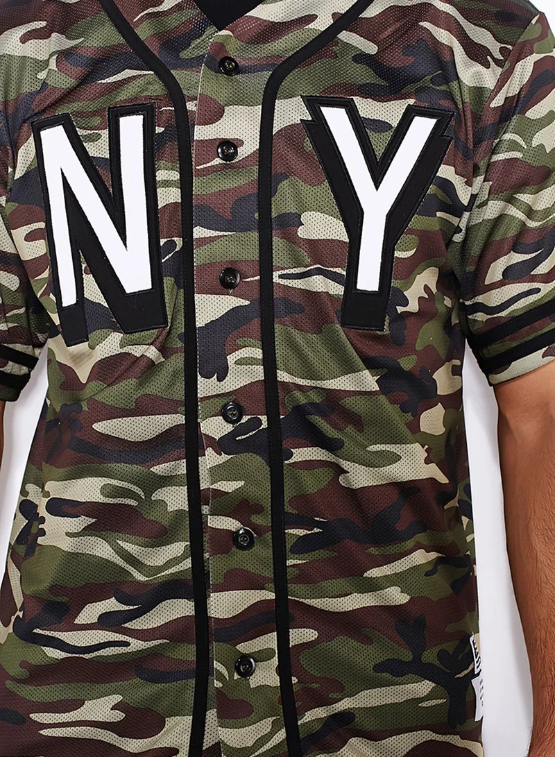 Reason New York Camo Mesh Baseball Shirt