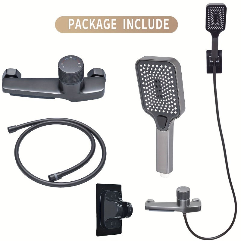 حنفية حوض الاستحمام مع خلاط مخفي من البرونز الرمادي مزودة بدش يدوي وخرطوم بطول 59 بوصة - Image 3