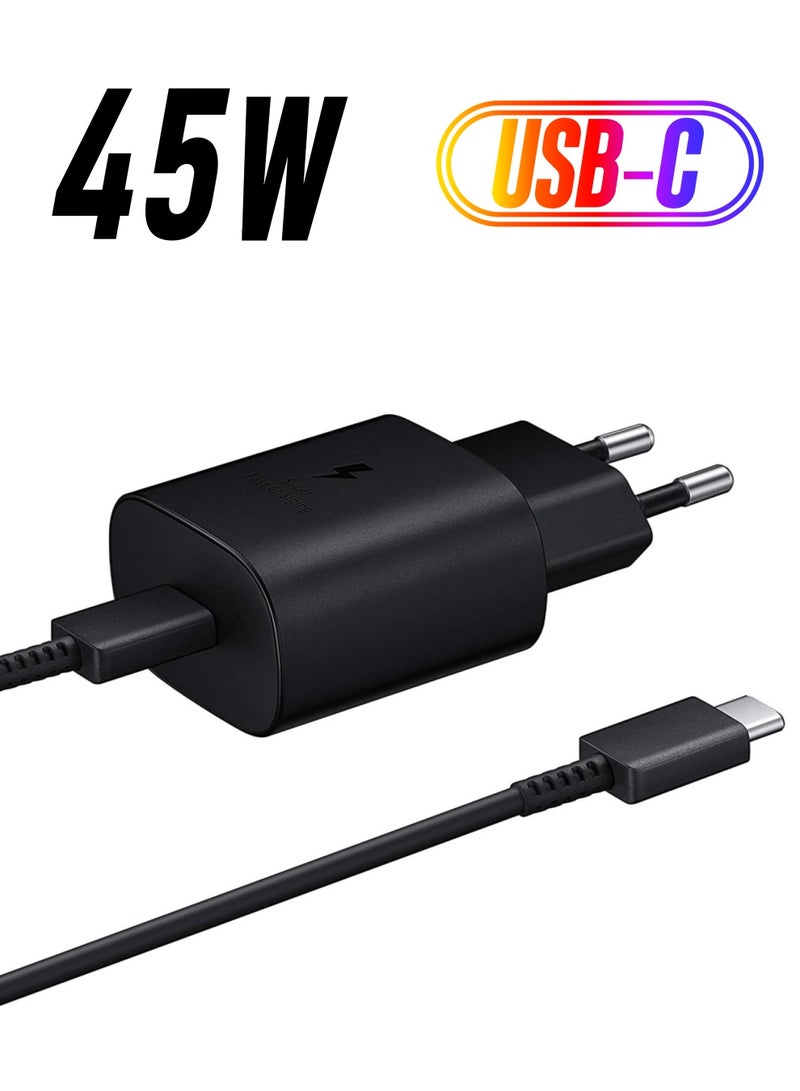 ELTRAZONE compatible Samsung 45W USB Type C UK Travel Adaptor with Cable, EP-TA845XBEGGB, BlackSamsung Original 45W Fast Charging USB-C Mobile Phone Mains Plug/Wall Charger, Genuine Samsung Charger Compatible w - Image 1