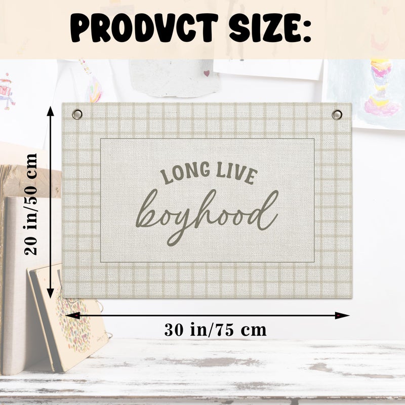 RBAFAO Long Live Boyhood Banner â€“ Boy Room Decor Linen Banner Hanging Flag Retro Pink for Nursery Playroom Wall Art Decor for Kids Bedroom Dorm Toddler Decorations (Green Plaid1) - Image 4