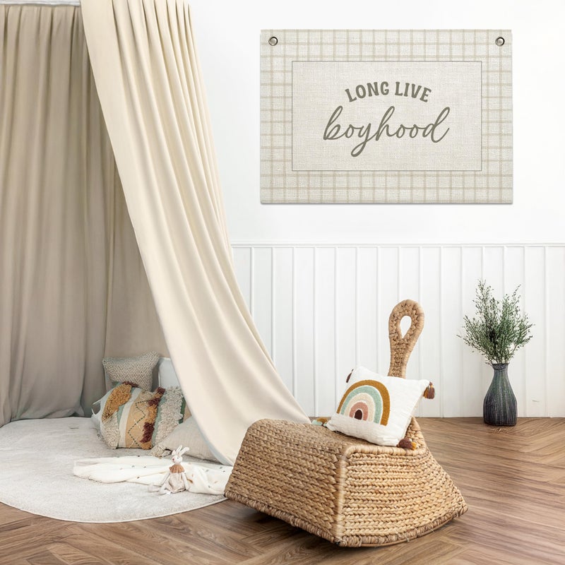 RBAFAO Long Live Boyhood Banner â€“ Boy Room Decor Linen Banner Hanging Flag Retro Pink for Nursery Playroom Wall Art Decor for Kids Bedroom Dorm Toddler Decorations (Green Plaid1) - Image 3