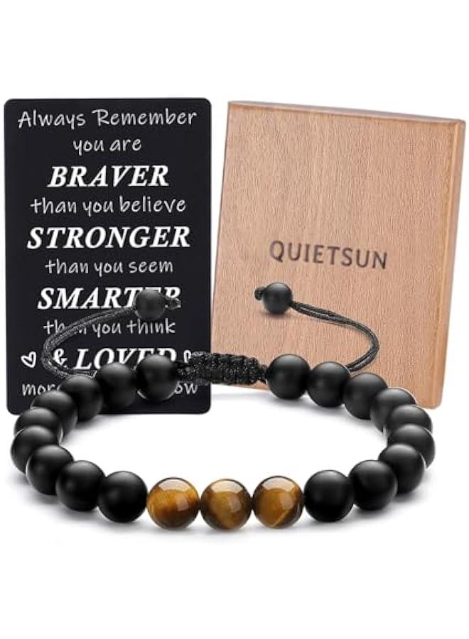 Arabest Cool Gifts for Teen Boys/Men-Natural Gemstone Bracelet with Meaningful Metal Wallet Card in Gift Box - Image 1