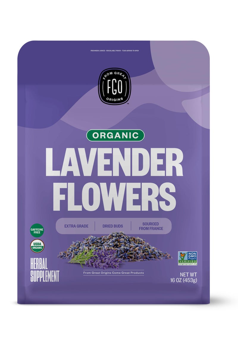 FGO Organic Dried Lavender Flowers, Extra Grade Dried Buds, Imported From France for Culinary or Sachet Bags, 16oz Bulk, Packaging May Vary (Pack of 1) - Image 1