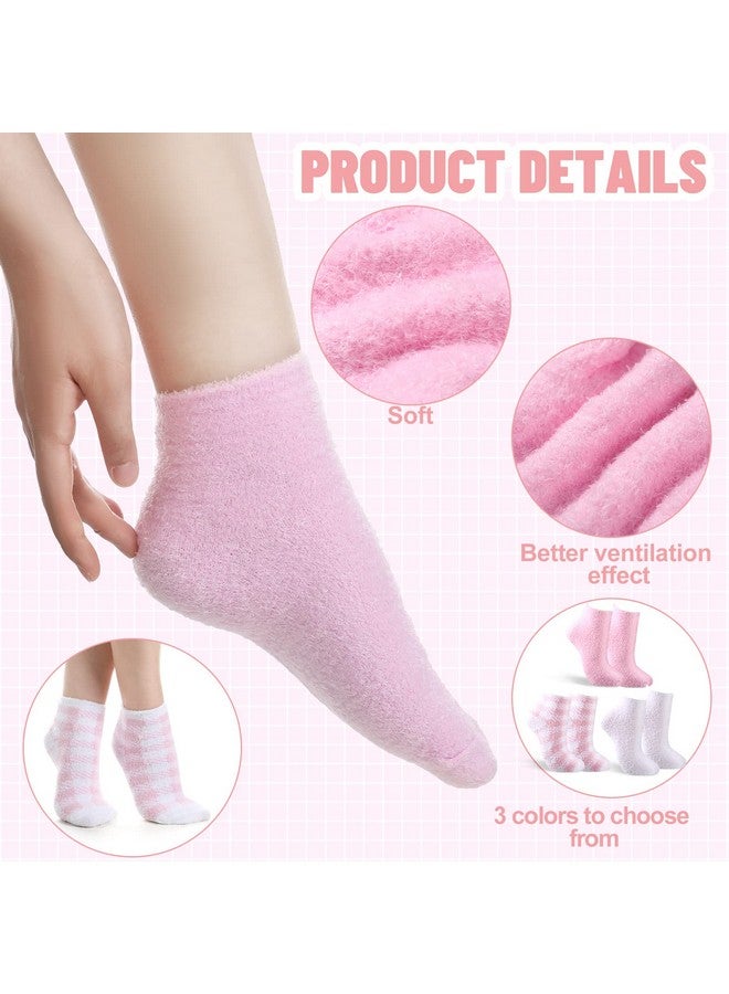 Tarpop Tarpop 3 Pairs Aloe Socks Moisturizing Spa Socks for Dry Cracked Feet Infused Socks Gel Sleeping Fuzzy Socks Lotion Socks Gift for Christmas Women Men Softening Dry Feet (Pink) - Image 3
