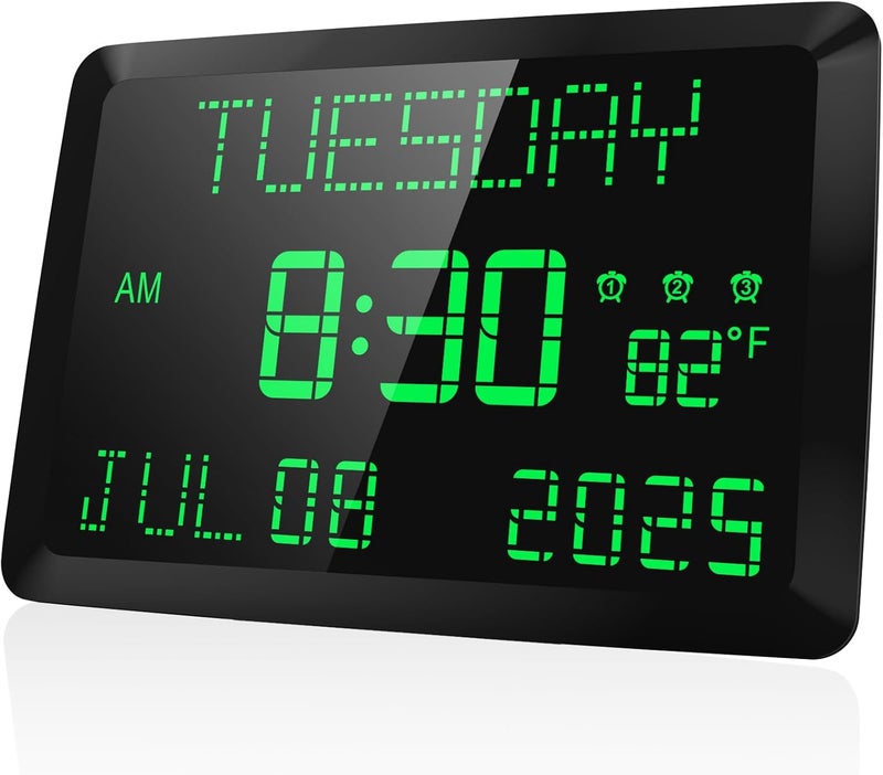 Raynic Day Clock, 11.5" Large Display Calendar Clock with Day and Date, Indoor Temperature, Adjustable Brightness, Snooze,12/24H, DST for Home, Office, Elderly - Image 1