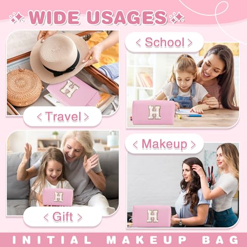 ChaoGreat Small Personalized Initial A-Z Patch Makeup Bag,Pink Cute PU Leather Glitter Letter Cosmetic Bag for Teen Girls,Travel Toiletry Bag with Zipper,Preppy Monogrammed Birthday Gift for Daughter Niece H - Image 5