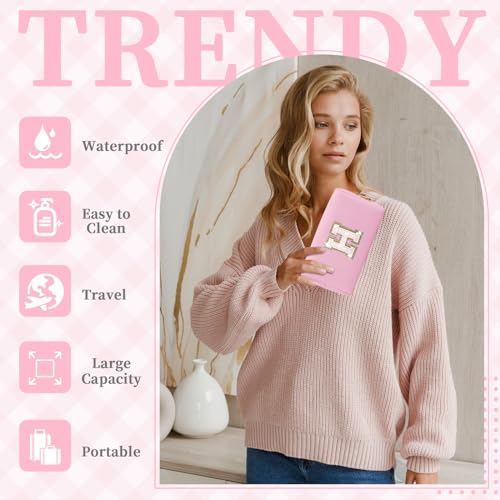 ChaoGreat Small Personalized Initial A-Z Patch Makeup Bag,Pink Cute PU Leather Glitter Letter Cosmetic Bag for Teen Girls,Travel Toiletry Bag with Zipper,Preppy Monogrammed Birthday Gift for Daughter Niece H - Image 4