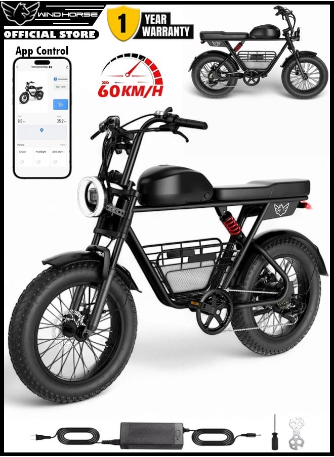 Wind Horse Electric Bike 1000W Motor Power, 48V 21AH Battery, 60 KM/H Max Speed, 20 Inches Fat Tires with Hydraulic Brakes and 80 KM Range in One Charge Off Road E-Bike  - Image 1