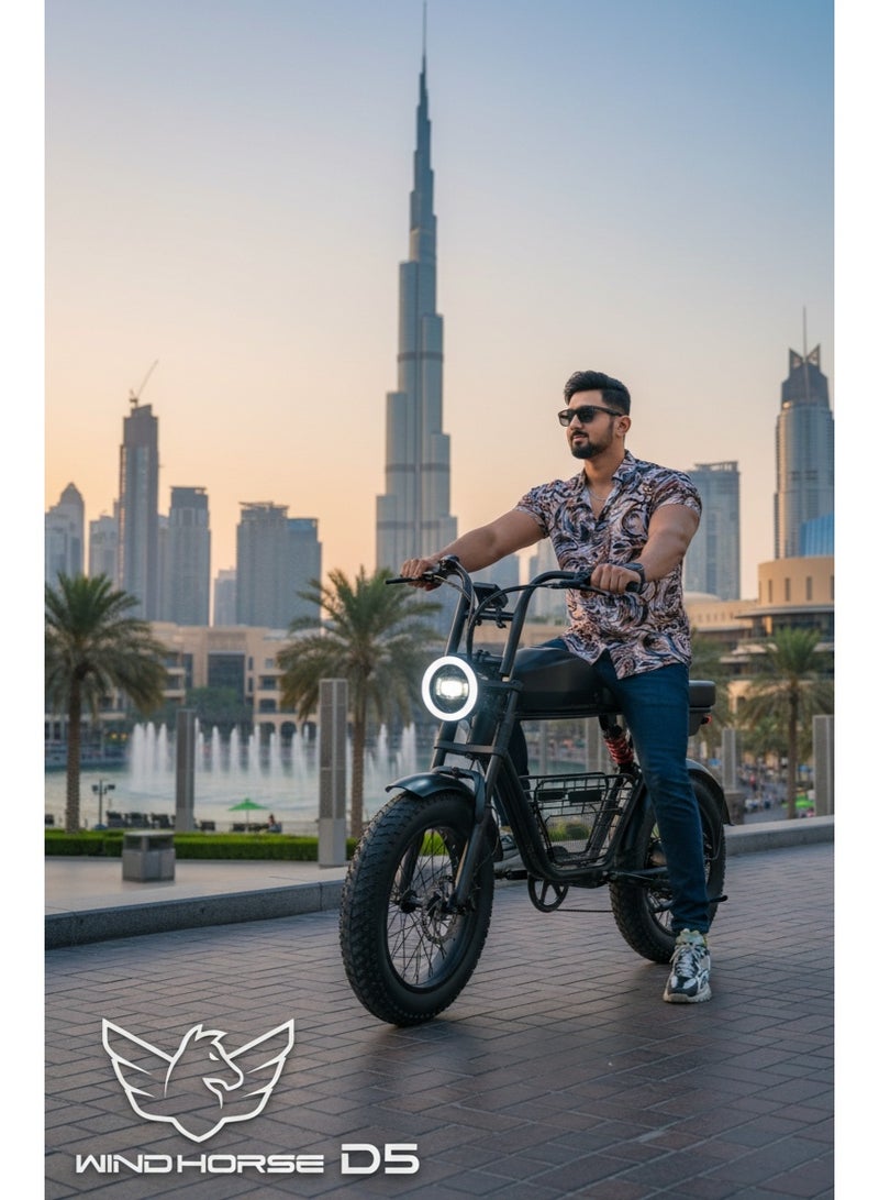 حصان الريح دراجة كهربائية بقوة محرك 1000 واط، بطارية 48 فولت 21 أمبير/ساعة، سرعة قصوى 60 كم/ساعة، إطارات سميكة 20 بوصة مع فرامل هيدروليكية ومدى 80 كم في شحنة واحدة، دراجة كهربائية للطرق الوعرة - Image 2