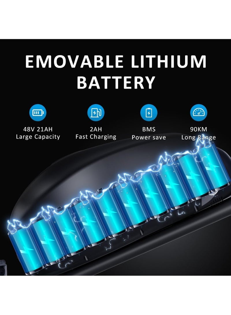 حصان الريح دراجة كهربائية بقوة محرك 1000 واط، بطارية 48 فولت 21 أمبير/ساعة، سرعة قصوى 60 كم/ساعة، إطارات سميكة 20 بوصة مع فرامل هيدروليكية ومدى 80 كم في شحنة واحدة، دراجة كهربائية للطرق الوعرة - Image 5