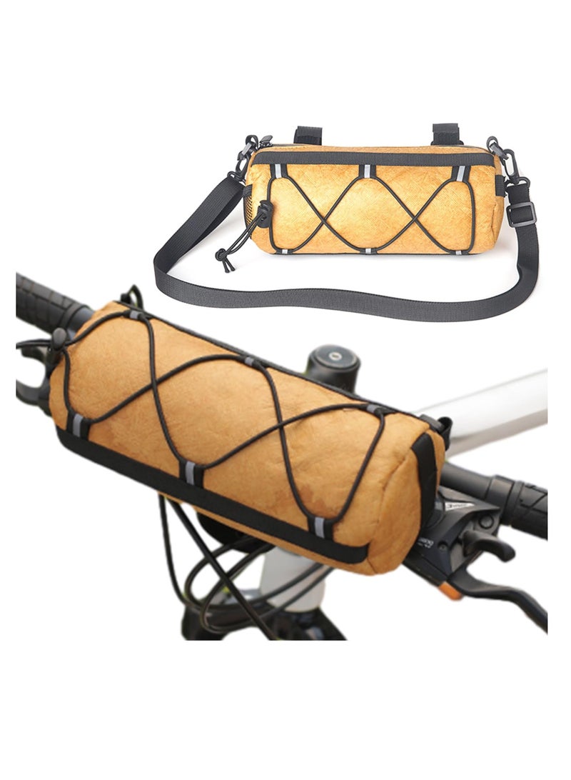 Excefore Bike Waterproof Handlebar Bag, DuPont Paper Bicycle Front Storage Roll Bag for Mountain Road Bikes, Large Capacity Zipper Closure Commuter Shoulder Bag, Professional Cycling Accessories, Yellow - Image 2