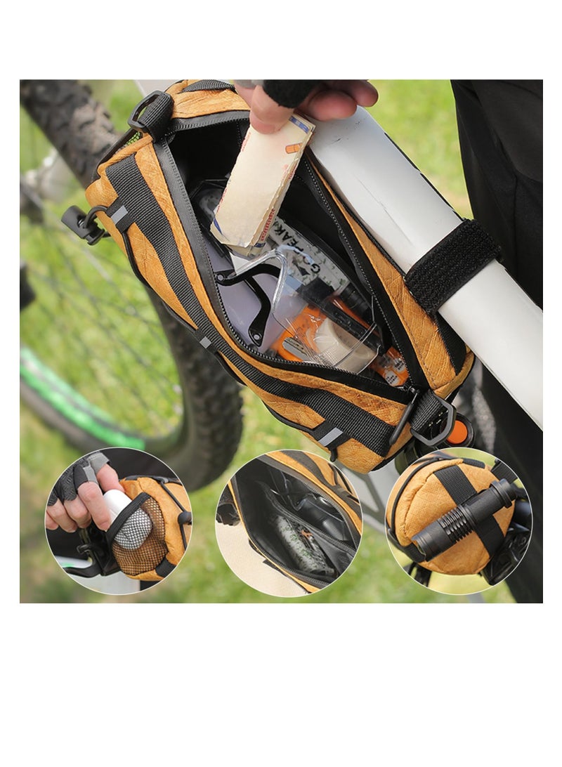 Excefore Bike Waterproof Handlebar Bag, DuPont Paper Bicycle Front Storage Roll Bag for Mountain Road Bikes, Large Capacity Zipper Closure Commuter Shoulder Bag, Professional Cycling Accessories, Yellow - Image 4