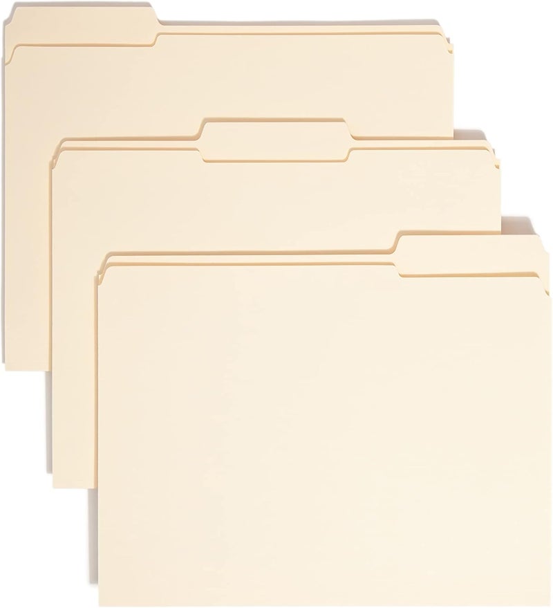 Smead Smead File Folders Letter Size Reinforced 13Cut Tab Assorted Positions Letter Size Manila Folders 85 x 11 100 per Box 10334 - Image 1