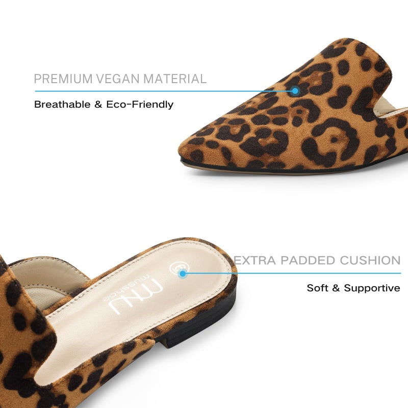 MUSSHOE Pointed Toe Mules for Women: Comfortable Slip On Flats with Soft Memory Foam - Non-Slip Lightweight Backless Loafers for Office Work & Business Casual,Leopard Suede 8 - Image 4