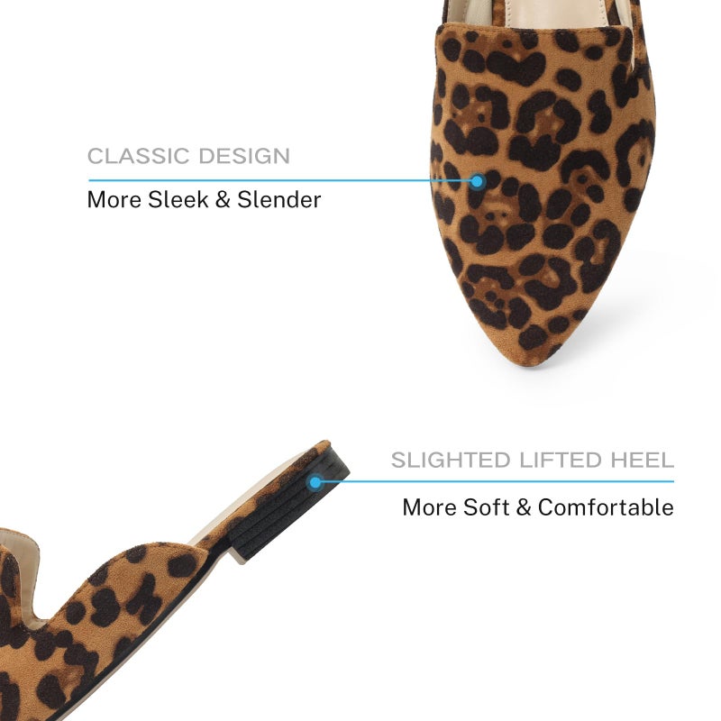 MUSSHOE Pointed Toe Mules for Women: Comfortable Slip On Flats with Soft Memory Foam - Non-Slip Lightweight Backless Loafers for Office Work & Business Casual,Leopard Suede 8 - Image 5