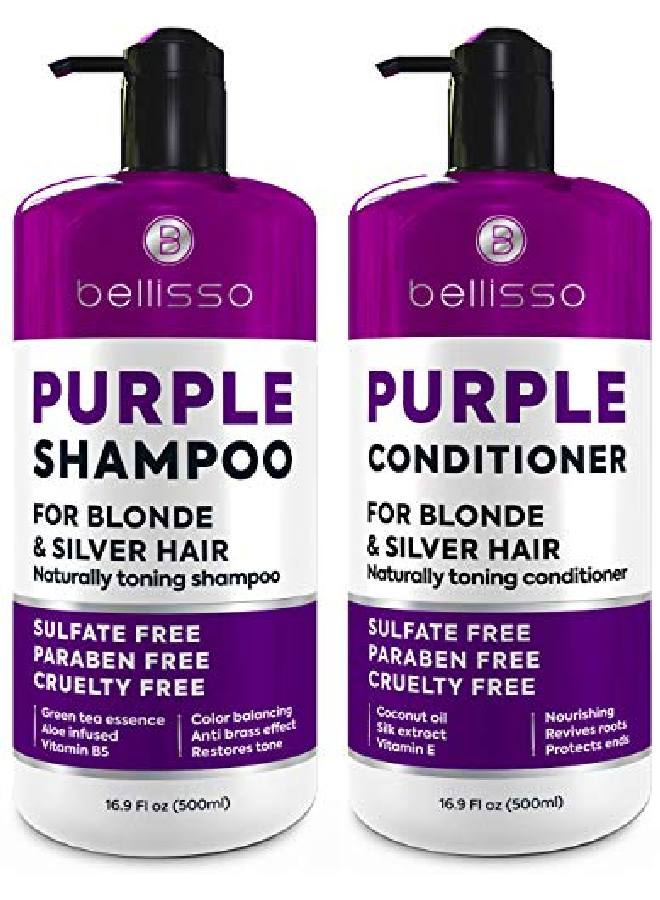 BELLISSO Purple Shampoo And Conditioner Set Sulfate Free Salon Grade (2 X 16.9 Fl Oz) Hydrating Toner Shimmer Correction For Platinum Blonde Silver Light And Grey Hair Advanced Formula - Image 2