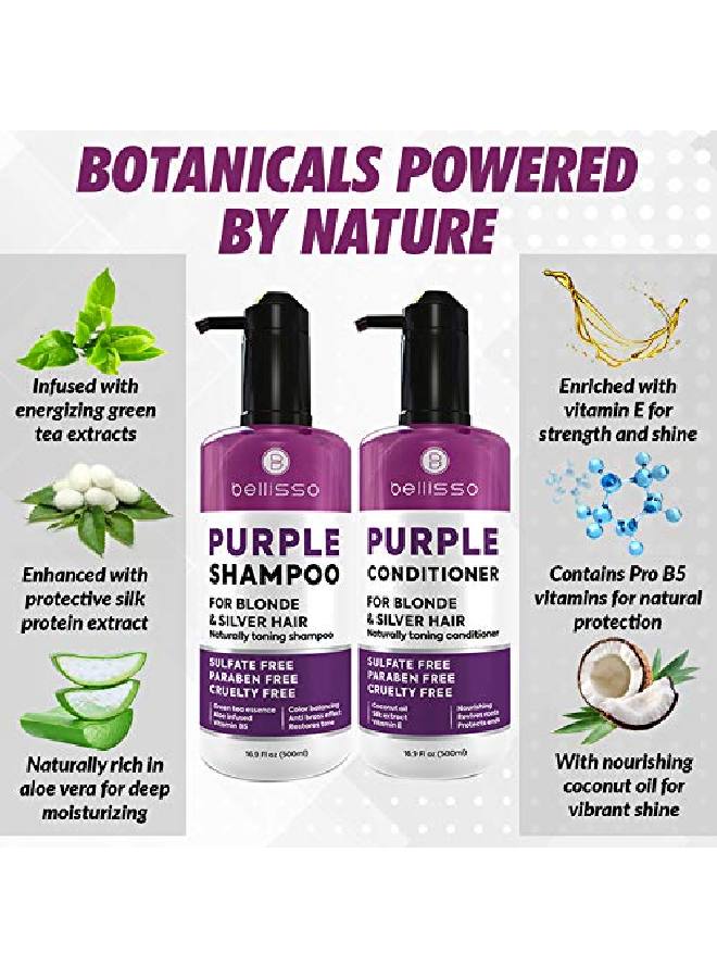 BELLISSO Purple Shampoo And Conditioner Set Sulfate Free Salon Grade (2 X 16.9 Fl Oz) Hydrating Toner Shimmer Correction For Platinum Blonde Silver Light And Grey Hair Advanced Formula - Image 3
