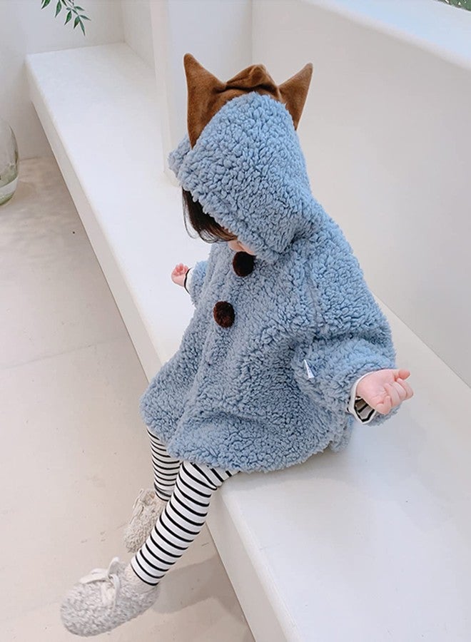 BXT Baby Fleece Hooded Poncho, Toddler Cute Cartoon Hood Cape Cloak Winter Snowsuit Outwear(Blue Dinosaur) - Image 3