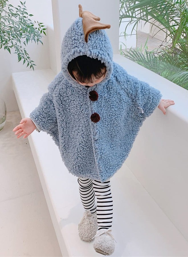 BXT Baby Fleece Hooded Poncho, Toddler Cute Cartoon Hood Cape Cloak Winter Snowsuit Outwear(Blue Dinosaur) - Image 2