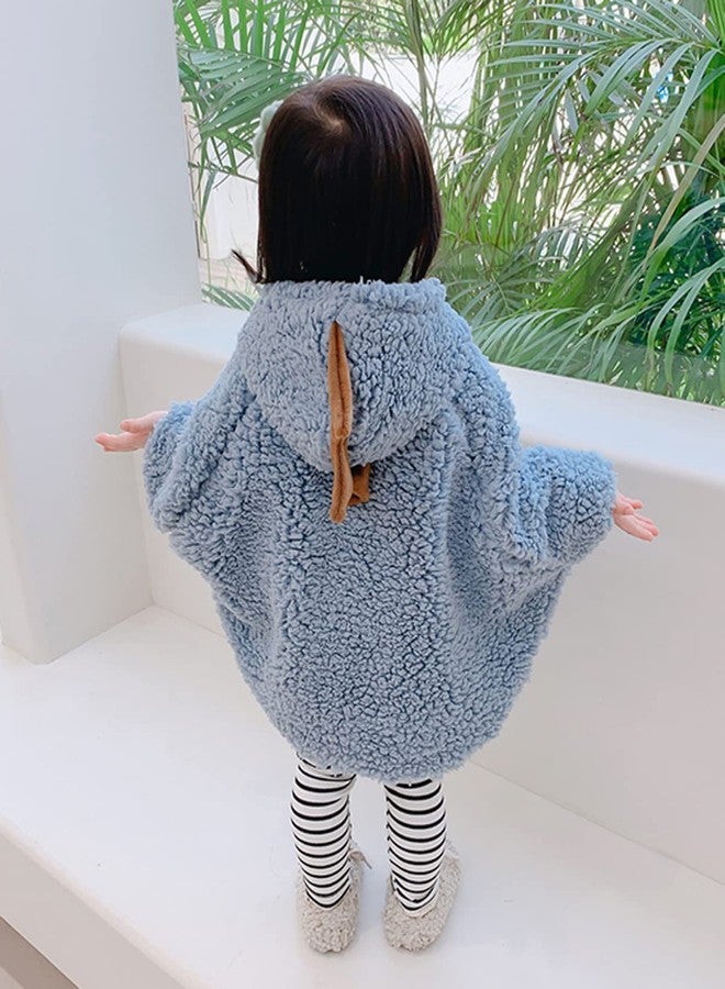 BXT Baby Fleece Hooded Poncho, Toddler Cute Cartoon Hood Cape Cloak Winter Snowsuit Outwear(Blue Dinosaur) - Image 4