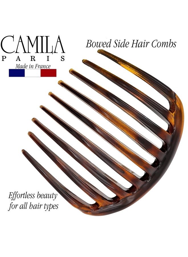 CAMILA Paris CP2431 French Hair Side Comb Small Rounded Tortoise Shell, French Twist Hair Combs, Strong Hold Hair Clips for Women Bun Chignon, No Slip Styling Girls Hair Accessories Made in France - Image 3