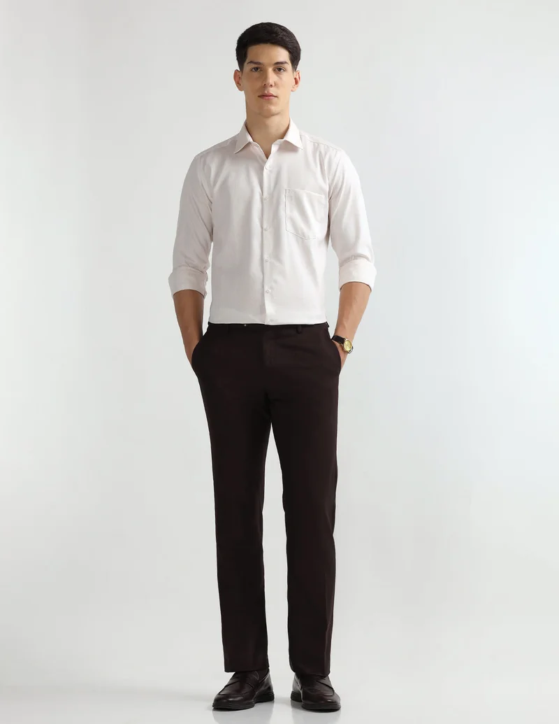 Arrow Beige Manhattan Slim Fit Auto Press Shirt for Men | Best Price UAE