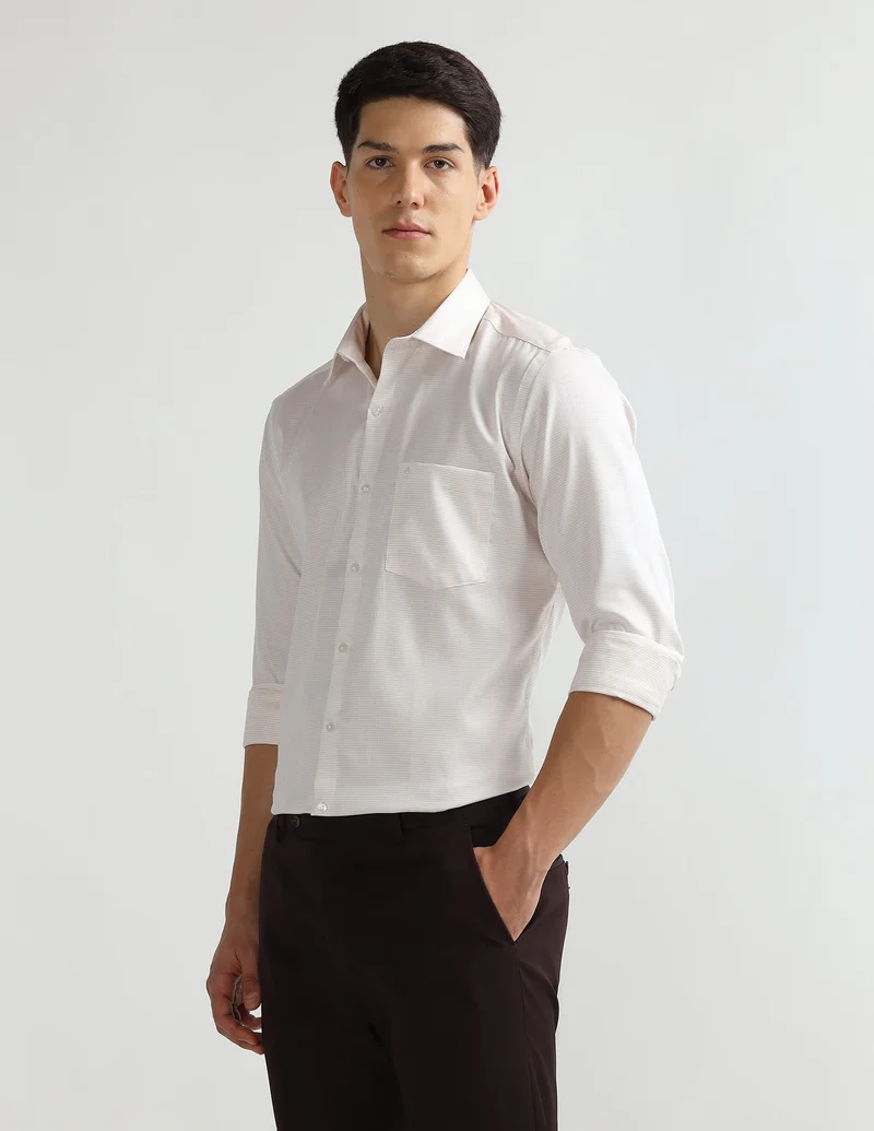 Arrow Beige Manhattan Slim Fit Auto Press Shirt for Men | Best Price UAE