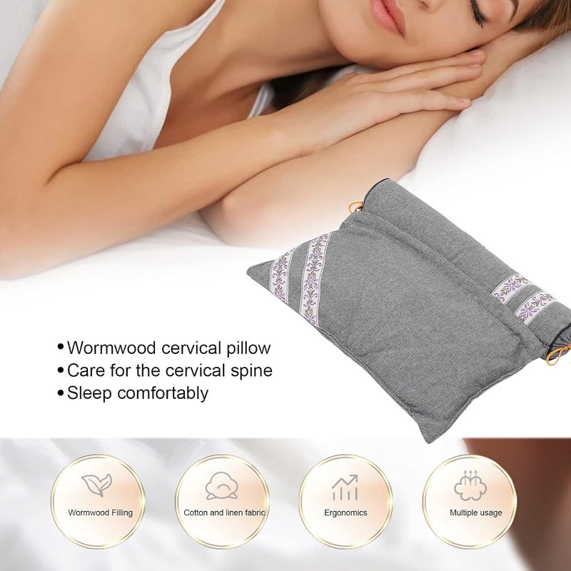 klarako Cervical Vertebra Pillow,Elegant Neck Roll Pillow Wormwood Pain Relief Neck Support Pillow for Sleeping klarako Gray - Image 2