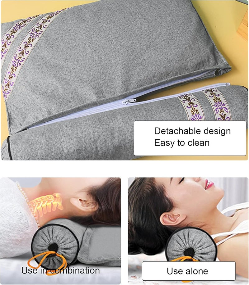 klarako Cervical Vertebra Pillow,Elegant Neck Roll Pillow Wormwood Pain Relief Neck Support Pillow for Sleeping klarako Gray - Image 5
